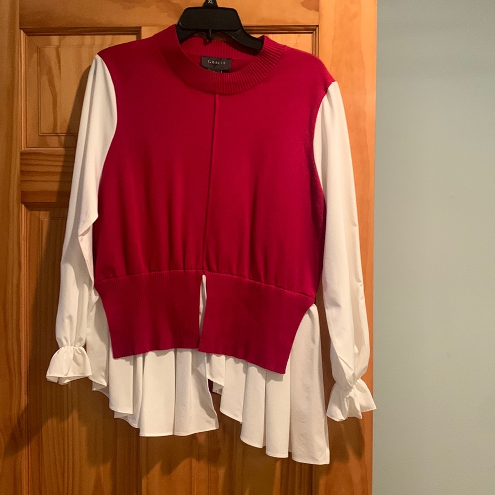 Sweater with blouse look attached